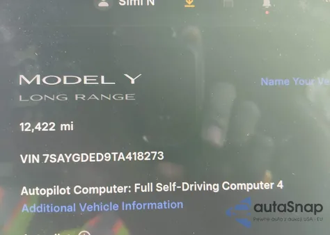 2026 Tesla Model Y Long Range Dual Motor All-Wheel Drive z USA, uszkodzony, nr VIN 7SAYGDED9TA418273